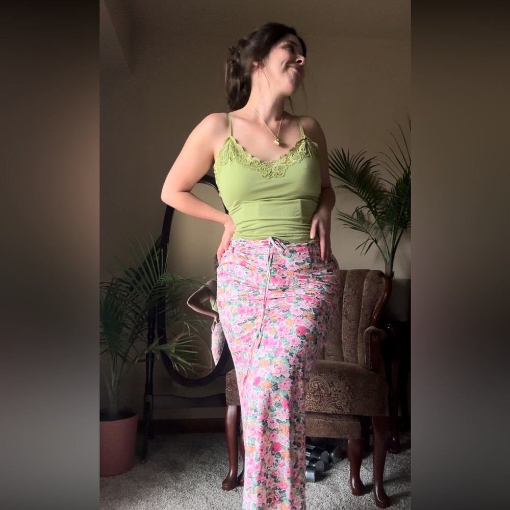 Floral Pink and Green Skirt with camisole - Picture 1 of 4